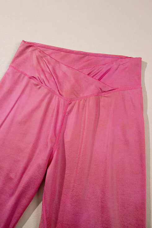 Crossed Dip Waist Solid PU Leather Bodycon Leggings