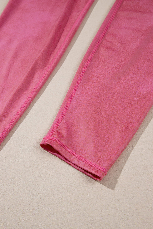 Crossed Dip Waist Solid PU Leather Bodycon Leggings