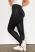 Crossed Dip Waist Solid PU Leather Bodycon Leggings