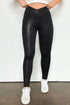 Crossed Dip Waist Solid PU Leather Bodycon Leggings