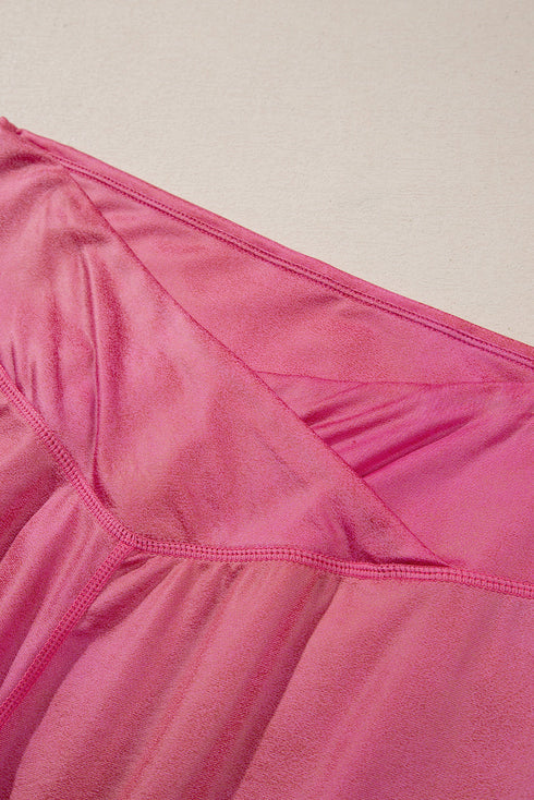 Crossed Dip Waist Solid PU Leather Bodycon Leggings