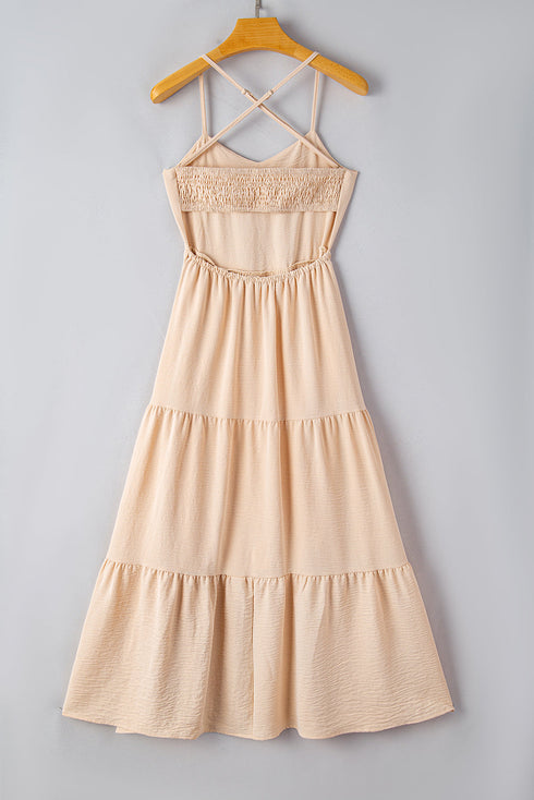 Crossover Backless Bodice Tiered Maxi Dress