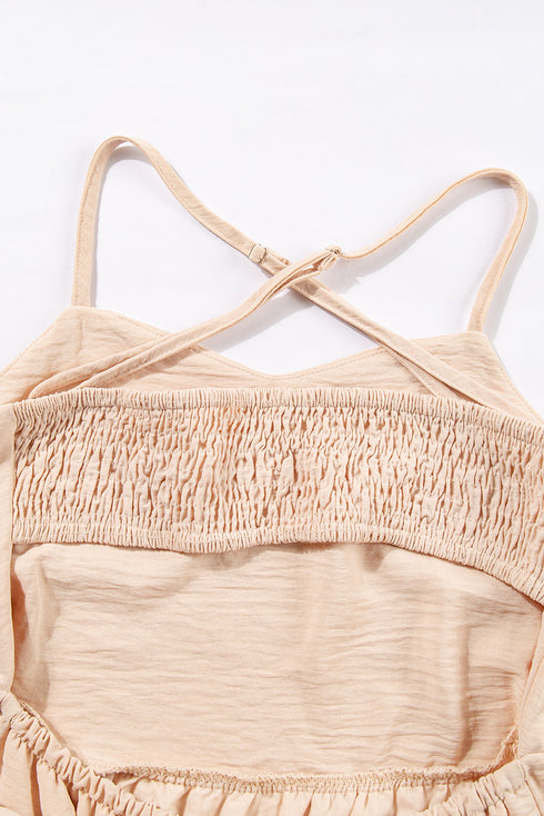 Crossover Backless Bodice Tiered Maxi Dress