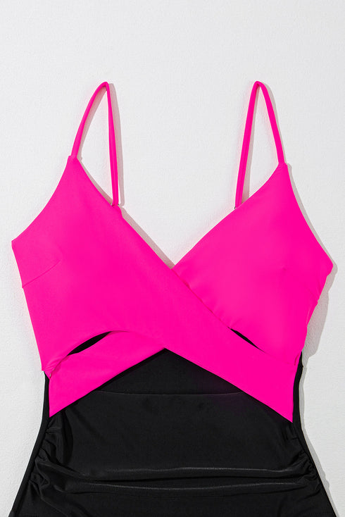 Crossover Colorblock Cutout One Piece Swimsuit