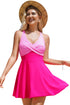 Crossover V Neck Fit And Flare Swim Dress