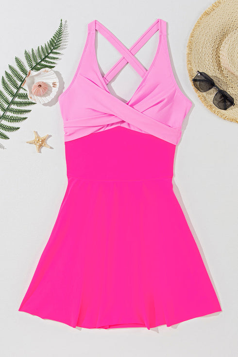Crossover V Neck Fit And Flare Swim Dress