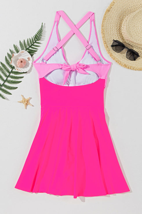 Crossover V Neck Fit And Flare Swim Dress