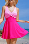 Crossover V Neck Fit And Flare Swim Dress