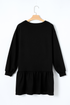 Crown Patched Long Sleeve Ruffle Hem Graphic Dress