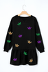 Crown Patched Long Sleeve Ruffle Hem Graphic Dress