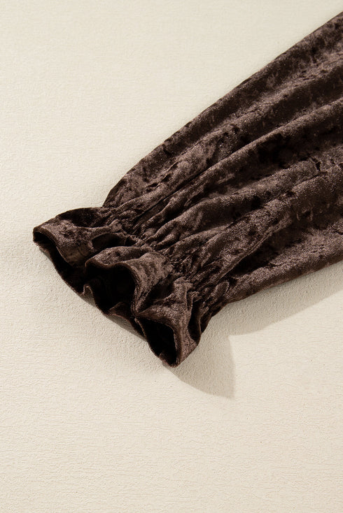 Crushed Velvet V Neck Babydoll Puff Sleeve Mini Dress