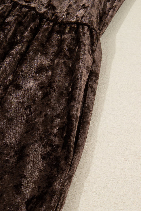 Crushed Velvet V Neck Babydoll Puff Sleeve Mini Dress