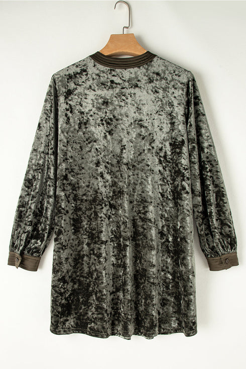 Crushed Velvet V Neck Relaxed Tunic Dress