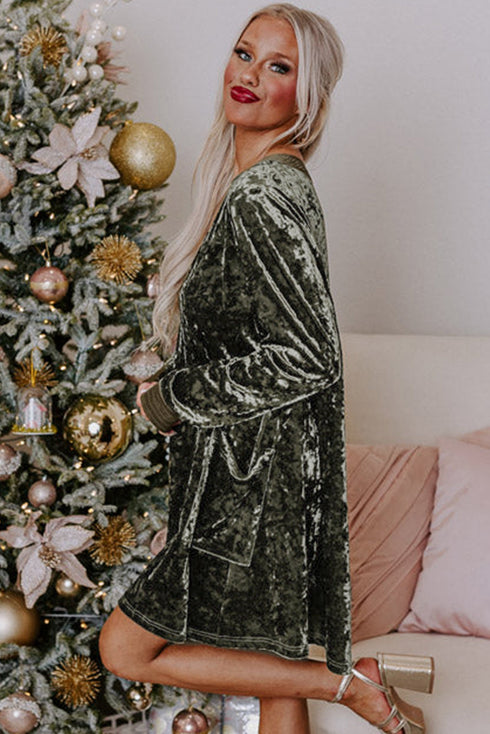 Crushed Velvet V Neck Relaxed Tunic Dress