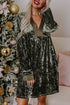 Crushed Velvet V Neck Relaxed Tunic Dress