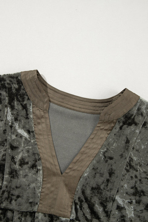 Crushed Velvet V Neck Relaxed Tunic Dress