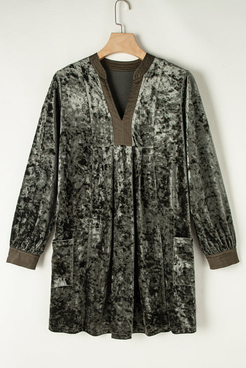 Crushed Velvet V Neck Relaxed Tunic Dress