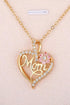 Crystal Heart Floral Script Mom Pendant Necklace