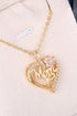 Crystal Heart Floral Script Mom Pendant Necklace