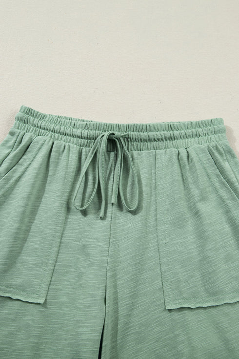 Cuffed Sleeve Tee And Wide Leg Drawstring Pant Set