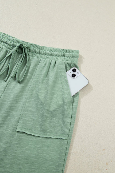 Cuffed Sleeve Tee And Wide Leg Drawstring Pant Set