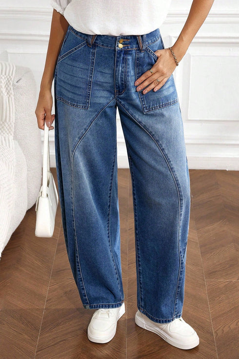 Curved Seam Ankle Length Cotton Rich Barrel Denim Jeans