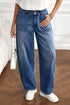 Curved Seam Ankle Length Cotton Rich Barrel Denim Jeans