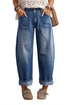 Curved Seam Ankle Length Cotton Rich Barrel Denim Jeans