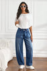 Curved Seam Ankle Length Cotton Rich Barrel Denim Jeans
