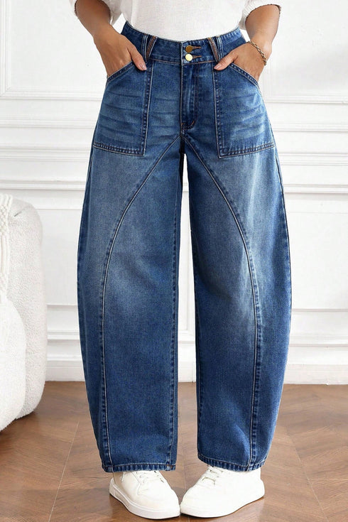 Curved Seam Ankle Length Cotton Rich Barrel Denim Jeans