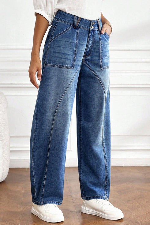 Curved Seam Ankle Length Cotton Rich Barrel Denim Jeans