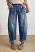 Curved Seam Ankle Length Cotton Rich Barrel Denim Jeans