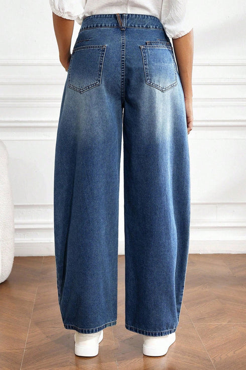 Curved Seam Ankle Length Cotton Rich Barrel Denim Jeans
