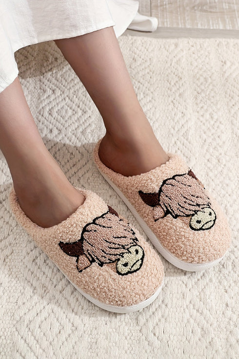 Cute Animal Face Plush Fleece House Slippers