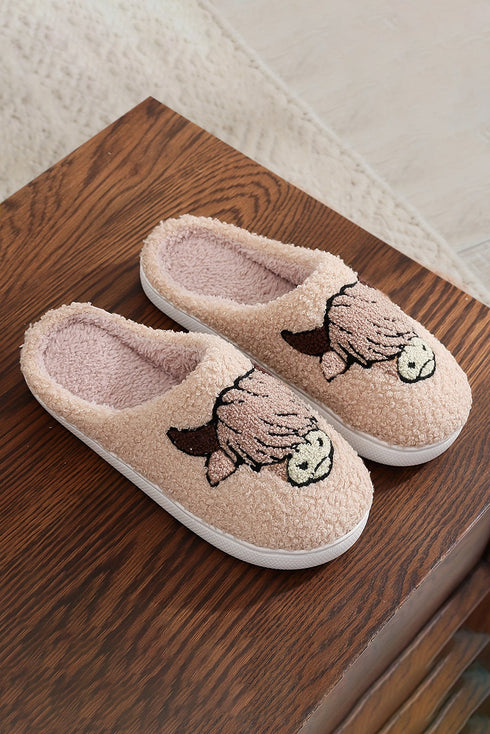 Cute Animal Face Plush Fleece House Slippers