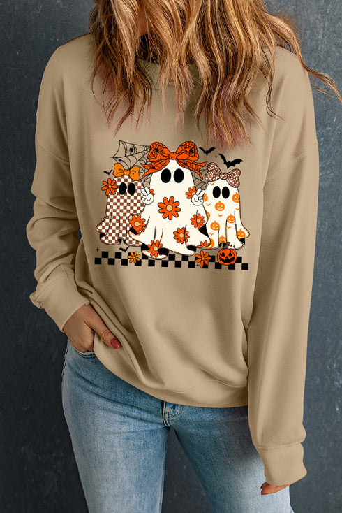 Cute Ghost Graphic Drop Shoulder Oversized Crewneck Sweatshirt