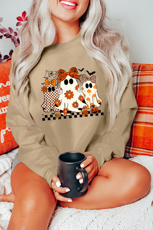Cute Ghost Graphic Drop Shoulder Oversized Crewneck Sweatshirt
