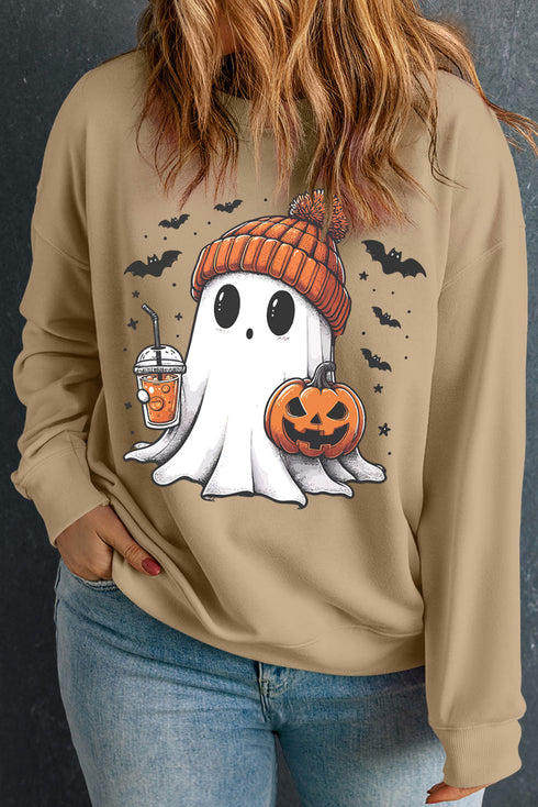 Cute Ghost Pumpkin Printed Graphic Pullover Sweatshirt