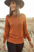Cutout Notched Crew Neck Drop Shoulder Ribbed Trim Sweater