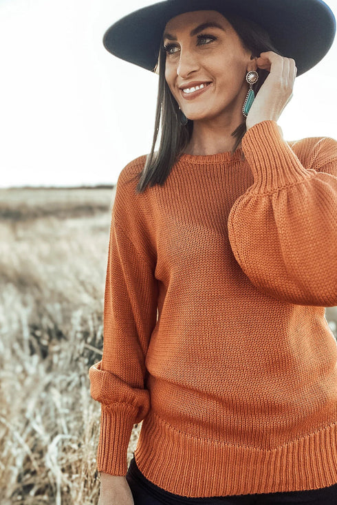 Cutout Notched Crew Neck Drop Shoulder Ribbed Trim Sweater