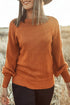 Cutout Notched Crew Neck Drop Shoulder Ribbed Trim Sweater