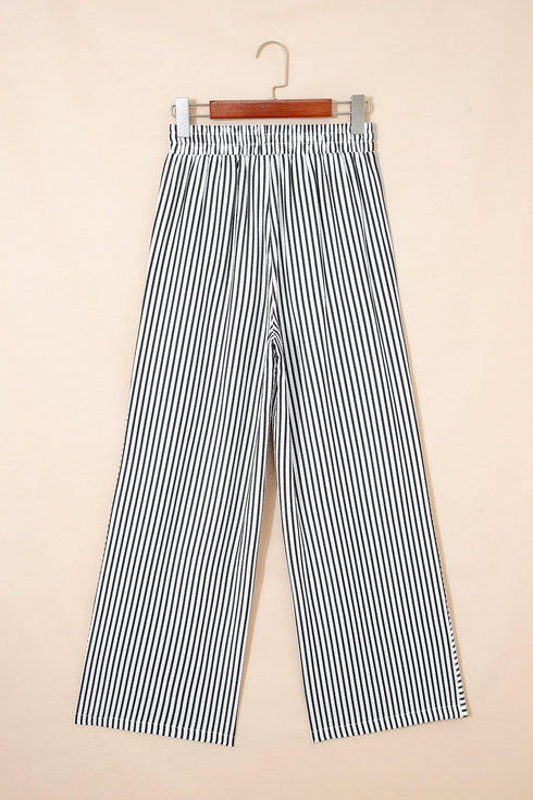 Striped Adjustable Tie Waist Loose Leg Pants