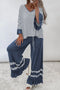 Striped Ruffle Sleeve V Neck Drawstring Pant Set