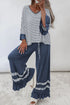 Striped Ruffle Sleeve V Neck Drawstring Pant Set