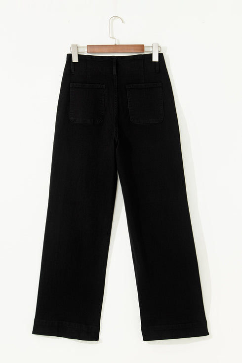 Double Button High Waist Wide Leg Flared Jeans