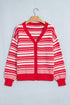Geometric Striped Pattern V Neck Button Front Cardigan
