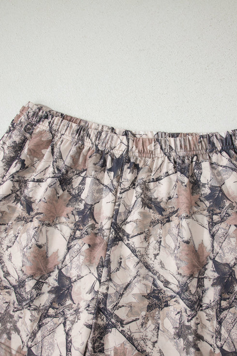 Abstract Woodland Print Long Sleeve Casual Short Set