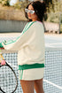Ribbed Patchwork Trim Sporty V Neck Two Piece Set