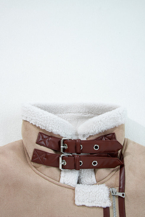 Modern Faux Suede Sherpa Lined Lapel Collar Vest