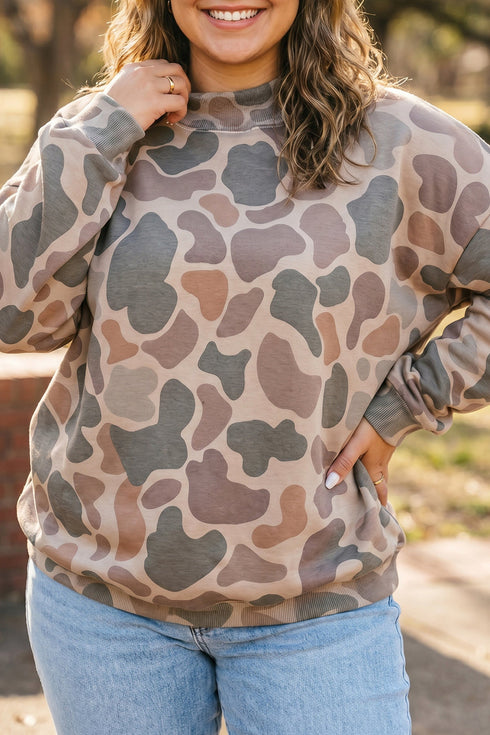 Polyester Camo Print Ribbed Mock Neck Sweatshirt